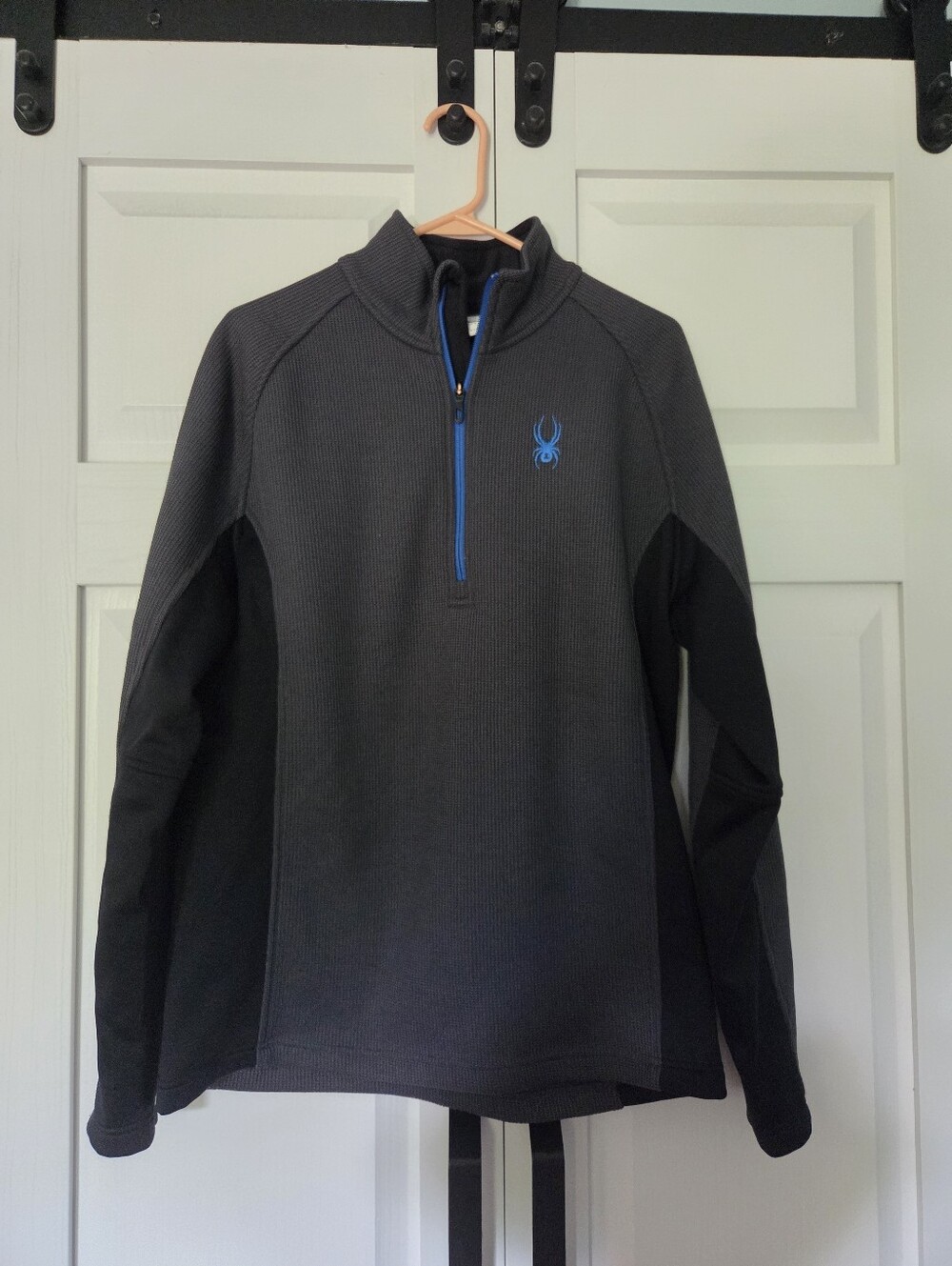 Spyder Men's 1/4 Zip-Up Thermal Pullover - Charcoal with Blue Trim size L